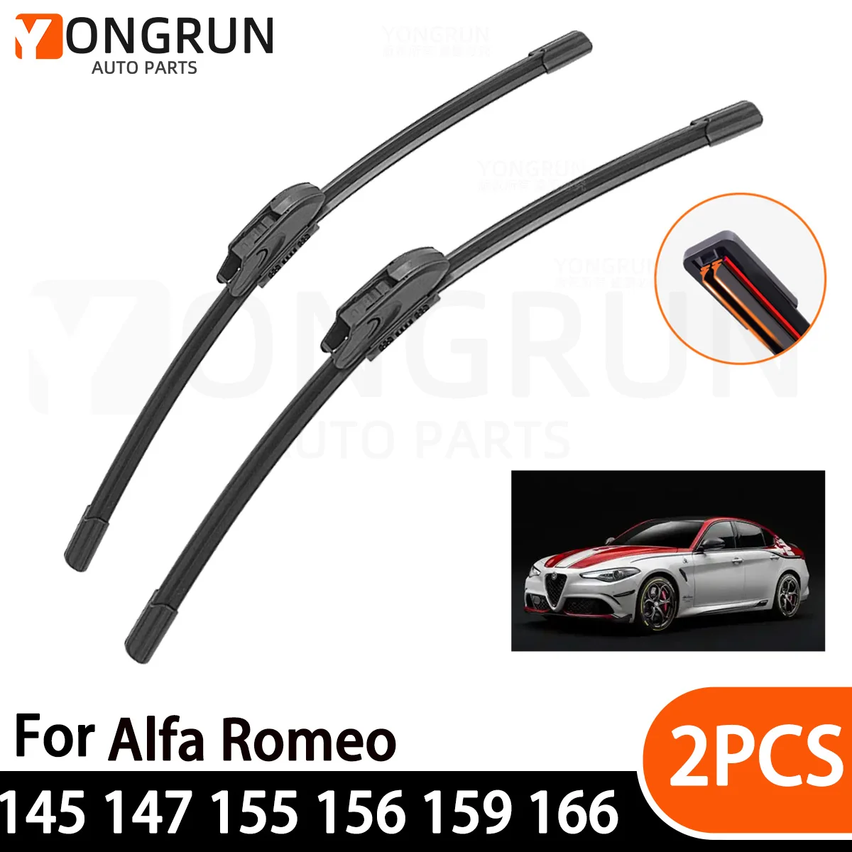 

Double Rubber Car Wiper for Alfa Romeo 145 147 155 156 159 166 Front Blade Brushes Cutter Accessorie Wipers Windscreen Wipers