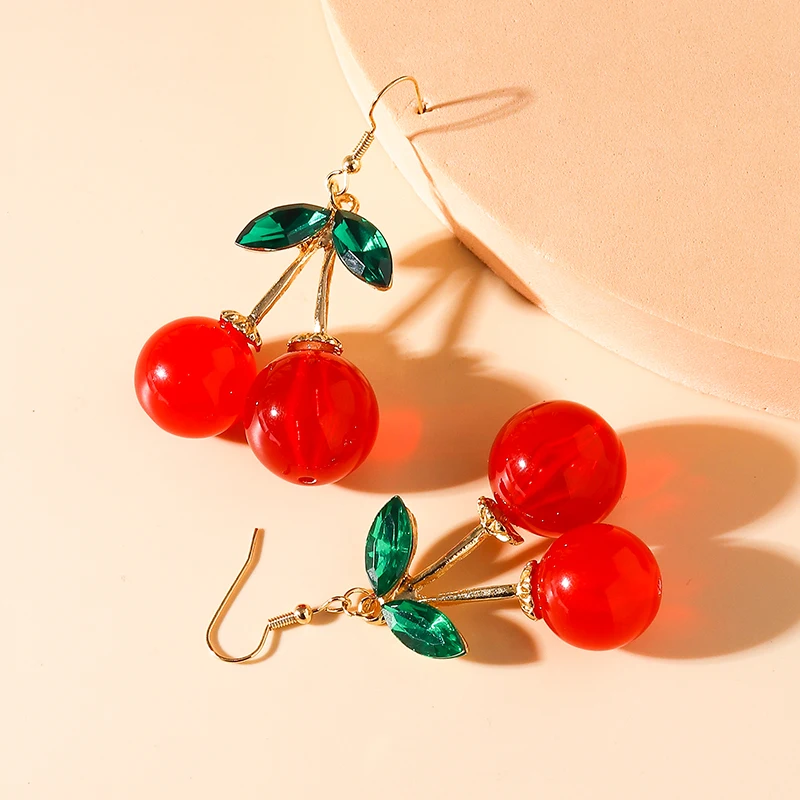 أزياء كريستال الكرز أقراط للنساء الفتيات مقلد الفاكهة قطرة استرخى أقراط قلادة حزب مجوهرات هدية #5