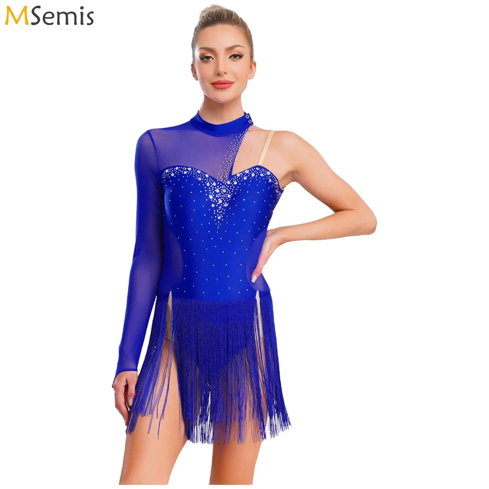 

Женское платье для латиноамериканских танцев: танго, румба, ча-ча-ча. Костюм для выступлений с длинными рукавами, стразами и бахромой для соревнований.