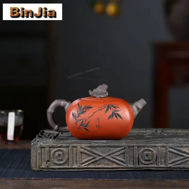 380ml Elegant Yixing Purple Clay Teapots Handmade Square Bless Pot Raw Ore Qingshui Mud Kettle With Infuser Zisha Tea Set Tea