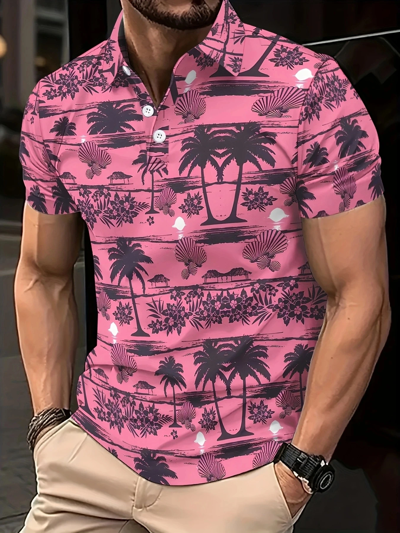 

Men's POLO Shirt - New Summer business casual fashion. Digital printed collar. Comfortable and breathable short-sleeved top.