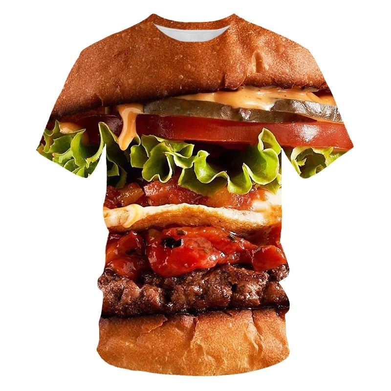 Food Steak Hamburger 3D Print T-shirt Men Woman Fashion Streetwear Casual T Shirts Oversized Harajuku Tees Kids Tops Clothing