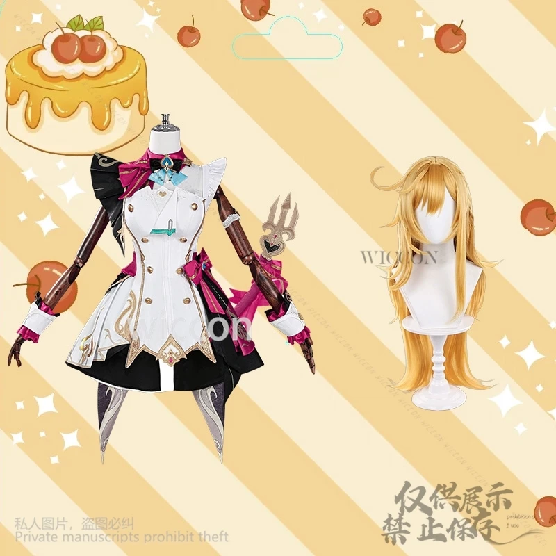 Escoffier cosplay anime jogo genshin impacto traje uniforme do chef rosa quente bolo vestido bonito kawaii lolita perucas adereços personalizados