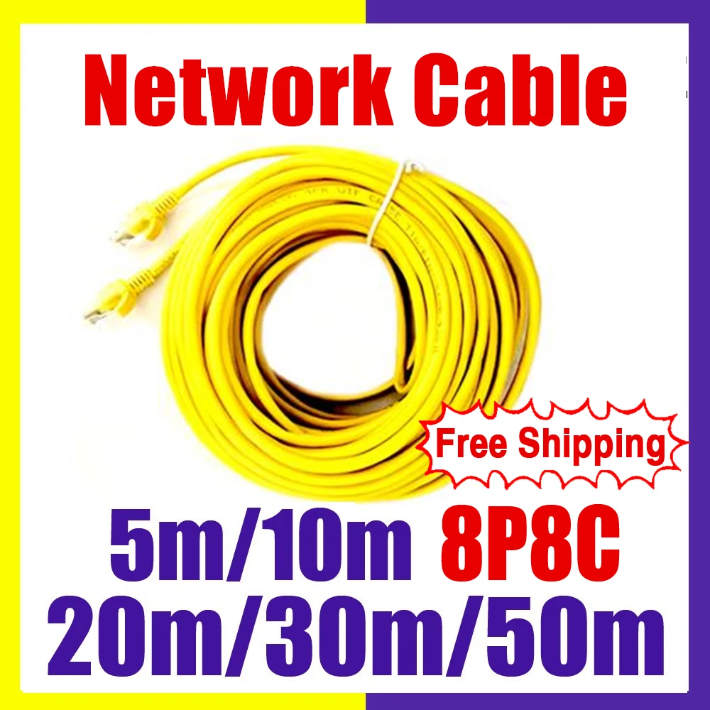 

Yellow RJ45 UTP Cat5e Network Extension Cable 10m 20m 30m 50m Copper CCTV IP CAMERA Dedicated 8p8c Ethernet Patch Cord Wire Rod