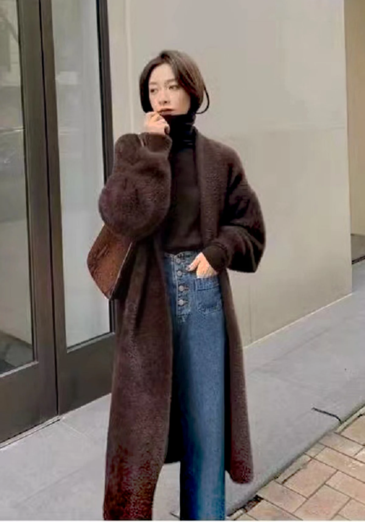 

Женский белый длинный кардиган, новый зимний вязаный пушистый кашемировый свитер с длинными рукавами, пальто в корейском стиле, теплый винтажный