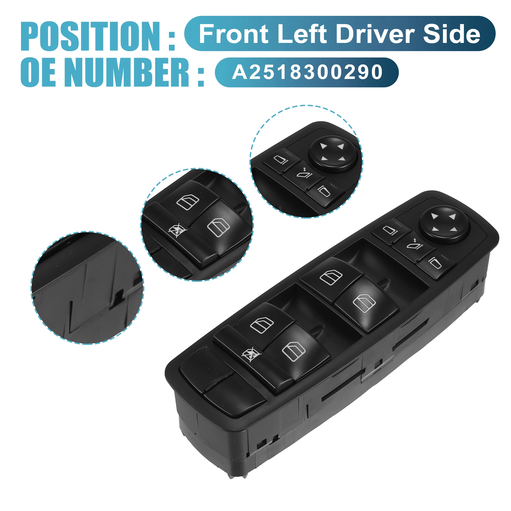 X Autohaux Power Window Switch Driver Side Power Window Master Control Switch A2518300290 for Mercedes-Benz GL550 2008-2012