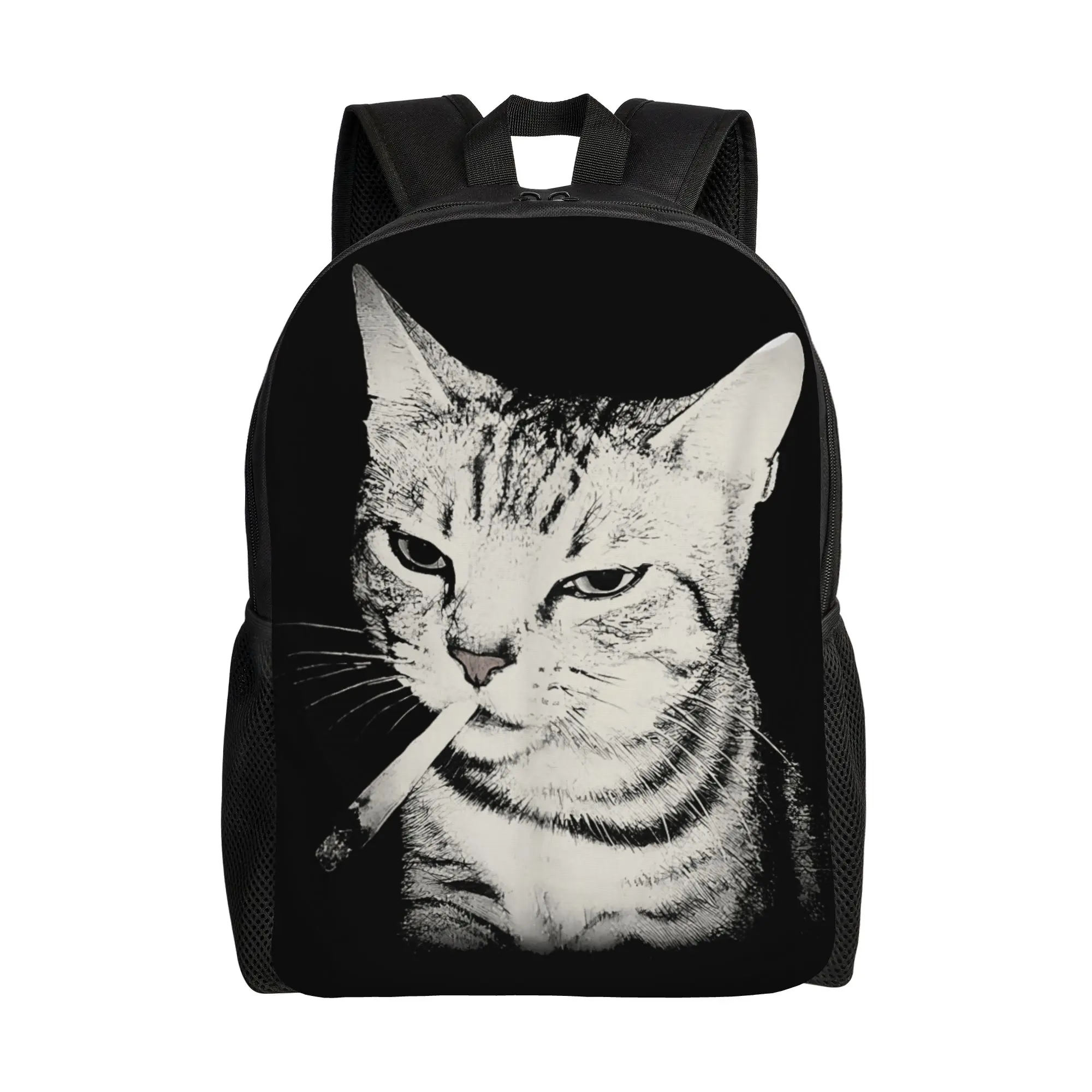 

Smoking Cat Cigarette Kitten Funny Meme Stupid Brainrot Backpack Camping Backpacks Male Breathable High School Bags Rucksack