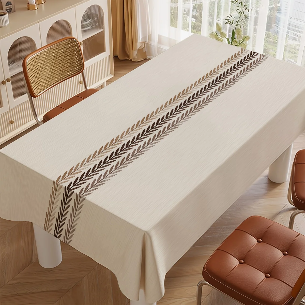A simple wheat ear pattern tablecloth with leaf and flower design, suitable for kitchens, restaurants, and picnics