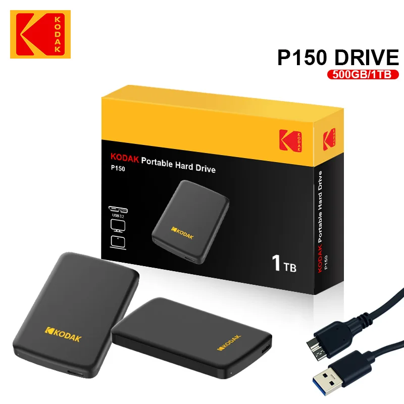 

KODAK P150 512GB 2.5'' Portable External HDD USB 3.0 5Gbps Gaming Storage Disk Compatible for Laptop & Desktop