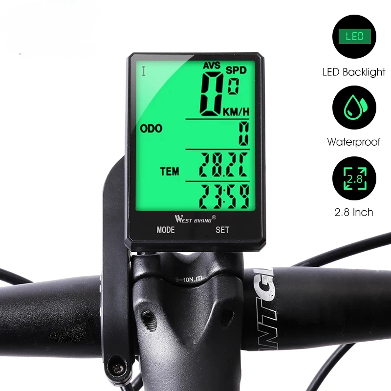 

Wireless Wired Bike Computer, Waterproof Speedometer, Odometer, Cycling Stopwatch, Large Screen, 2.8"