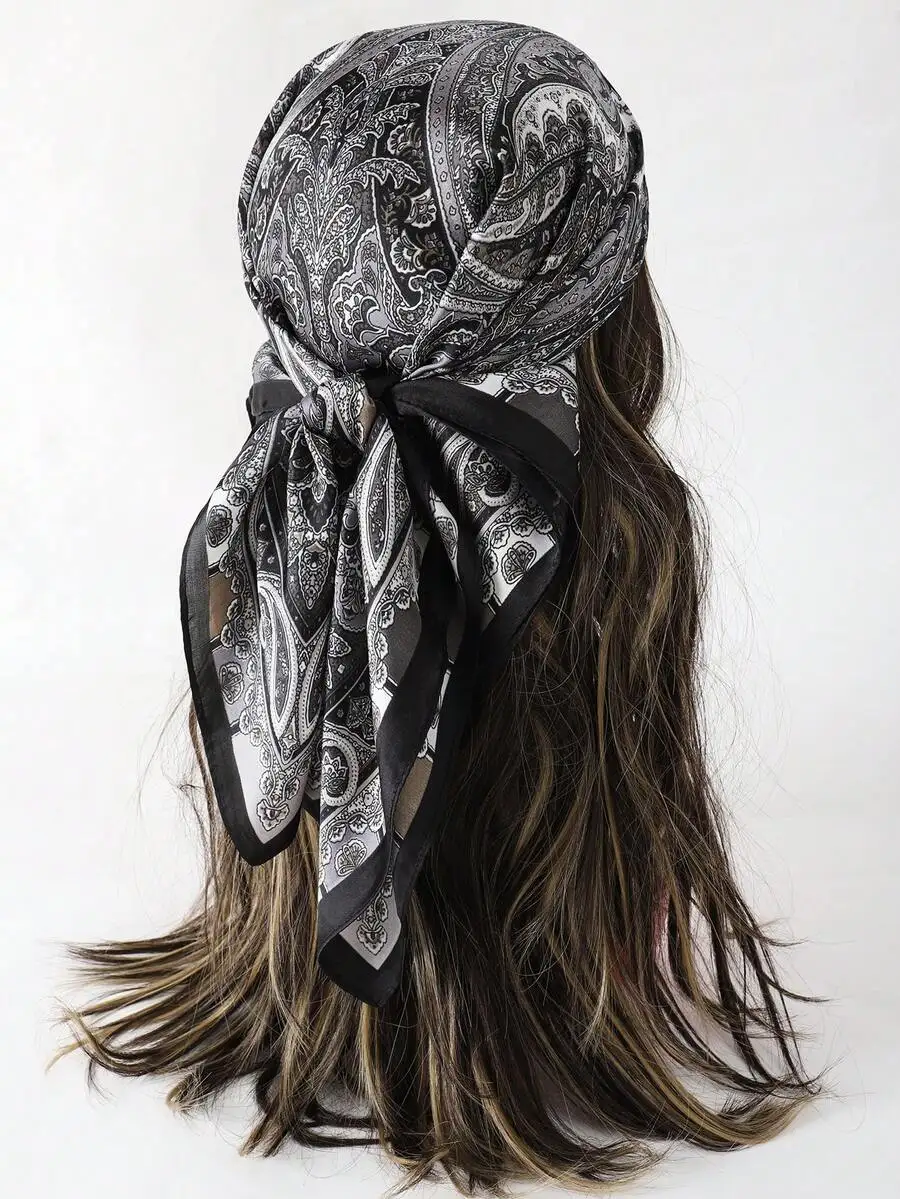 

1pc Women's Elegant Paisley Print Scarf, 70*70cm Satin Bandana Headscarf Shawl, Bohemian Style Suitable For Everyday Wear