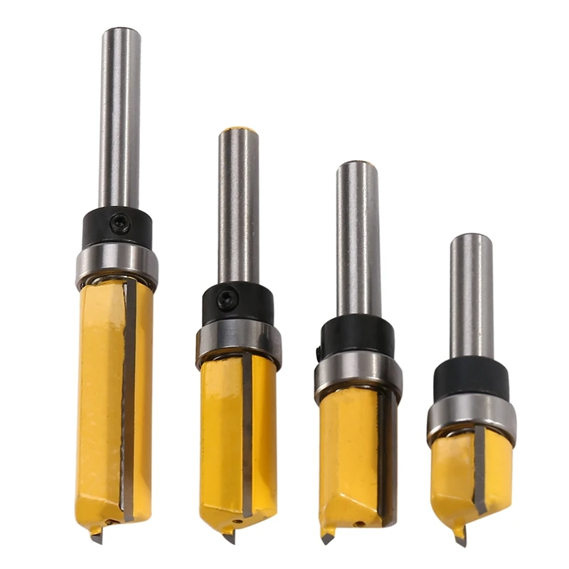 

4Pcs Flush Trim Router Bits Top Bearing Router Bit 1/4 Inch Shank Straight Pattern Template Router Bit Wood Milling Cutter Tool