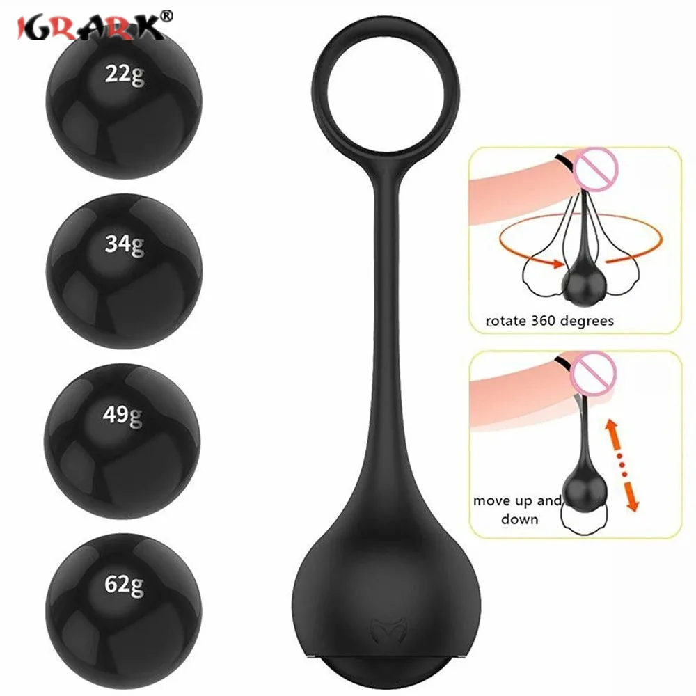 Heavy Weight Glans Exerciser 4 Balls Dumbbell Hanger Penis Trainer Cock Rings Stretcher Dick Extender Adult Sex Toys for Men 18+