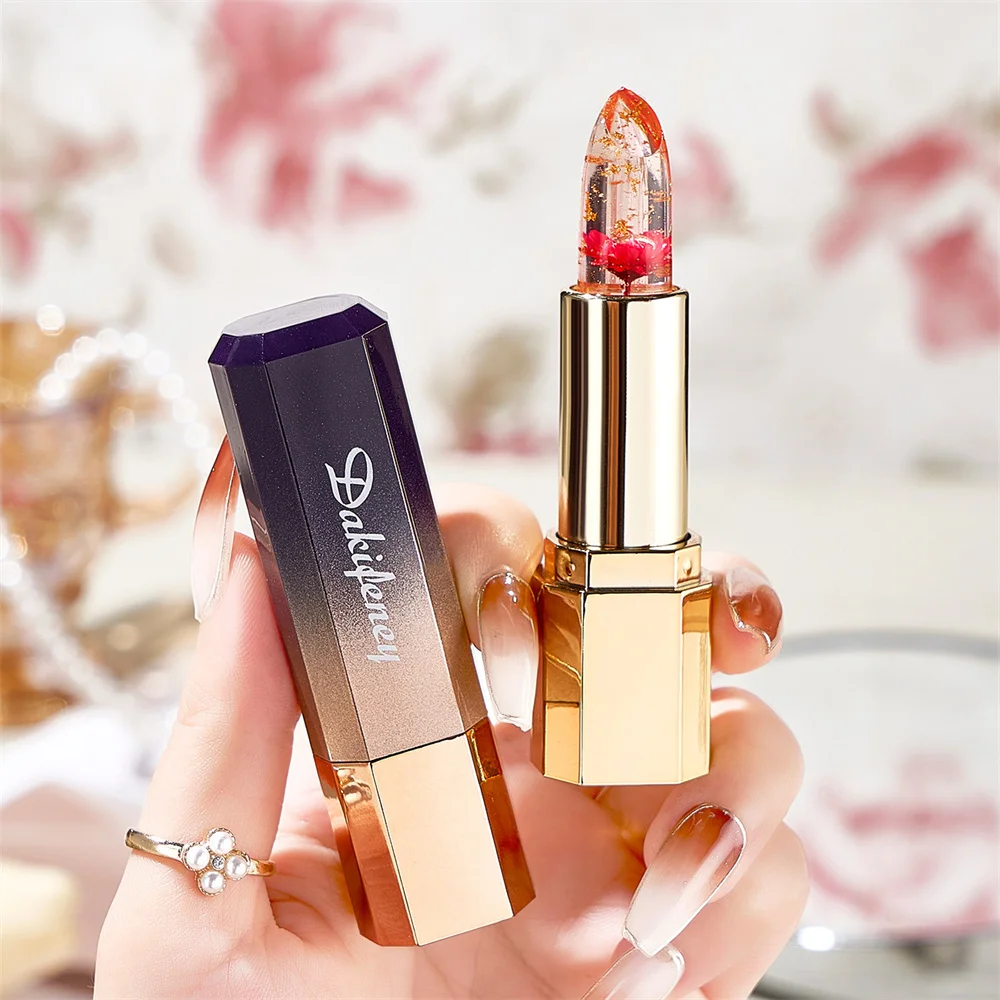 Gold Foil Lipstick Crystal Transparent And Delicate Discoloration Flowers Non-stick Cup No Fading Beauty And Health Lip Balm