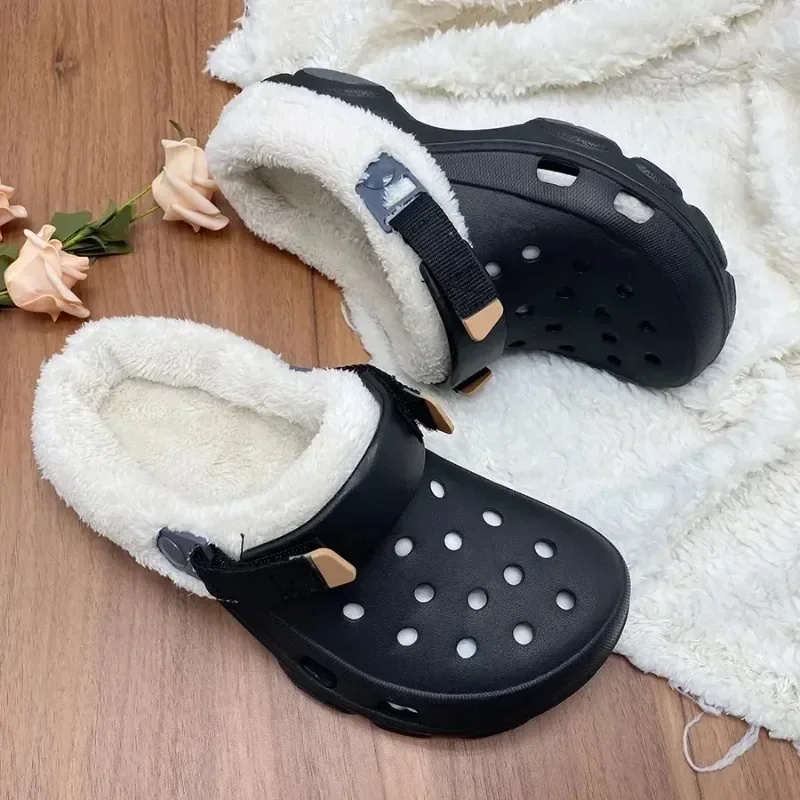 New Winter Plush Fur Clogs Men Women Slippers Warm Furry Slippers Couples Concise Indoor Home Cotton Shoes Casual Fluffy Slides