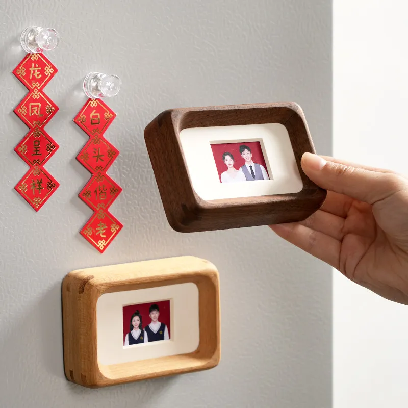 Mini Card Photo 3 '4' ID Photo Frame Magnetic Refrigerator Sticker Black Walnut Solid Magnetic Picture Frame Display