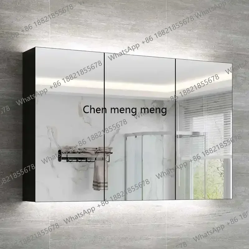 01A Smart Bathroom Cabinets Makeup Mirror Storage Cabinet LED Light Wall Mirror Cabinet with Time Digital Display Bathroom Furni