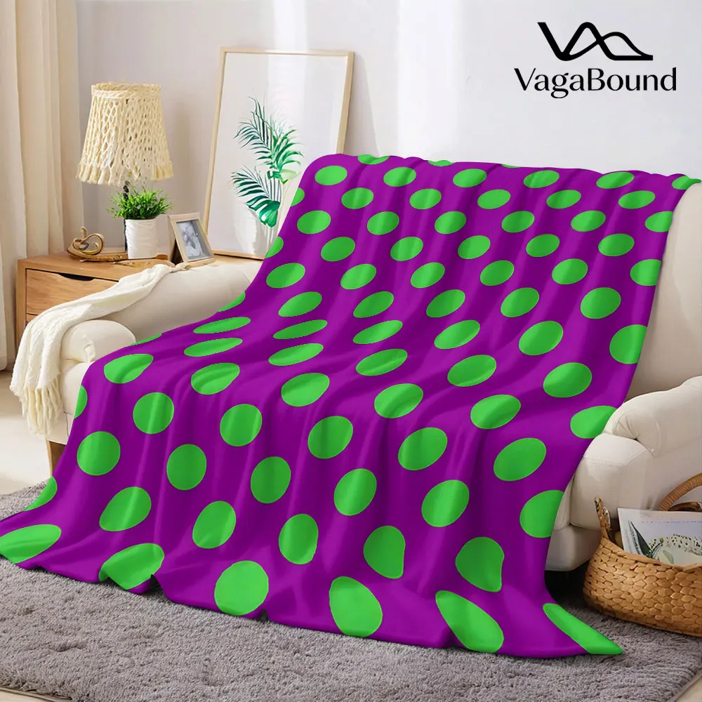 Purple Green Polka Dot Flannel Blanket Warm Soft Halloween Christmas Decorative Couch Warm Cozy All-Season Gift