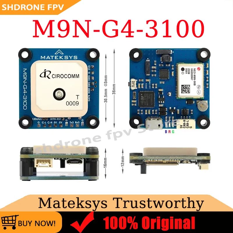 

MATEKSYS M9N-G4-3100 High Performance GPS Module Power consumption 100mA for FPV Long Range Drones