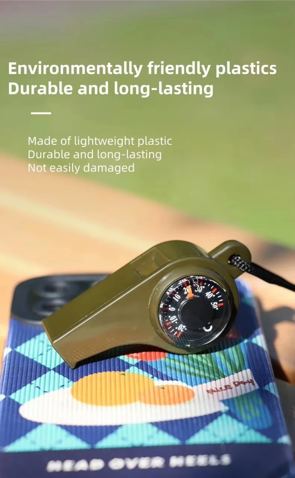 3-in-1 Outdoor-Notfallpfeife mit Kompass, Thermometer, Outdoor-Pfeife, Bequem zu Tragen, Geeignet für Camping und Wandern – Detail 5