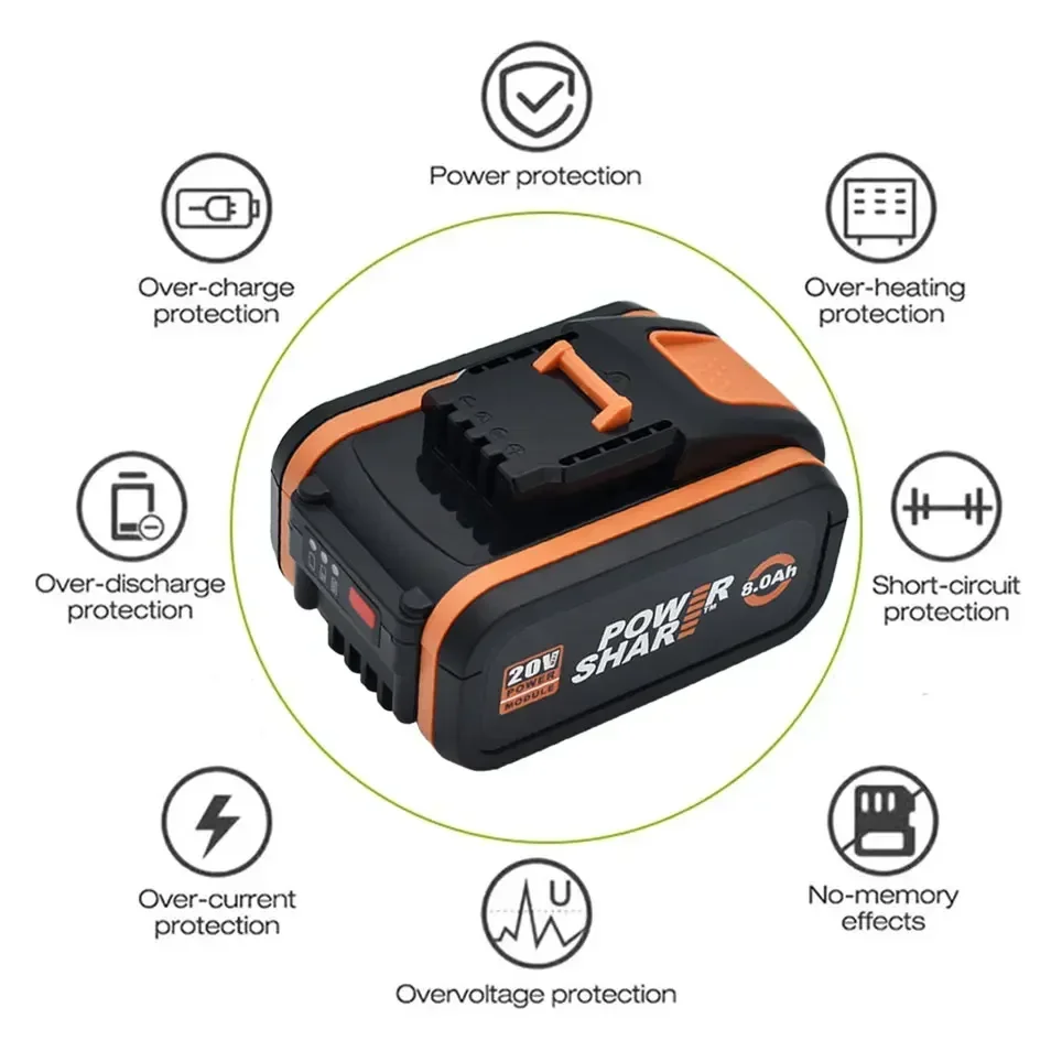 Worx 20V 8000mAh Li-Ion Rechargeable Replacement Battery for Worx Power Tool WA3551 WX390 WX176 WX178 WX550 WX386 WX678 WG894E
