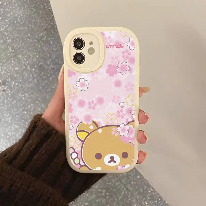 Cute Rilakkuma Phone Case Hard Leather Phone Case for iPhone 13 12 Mini 11 14 Pro Max Xs X Xr 7 8 Plus 6 6s Se 2022 Cover