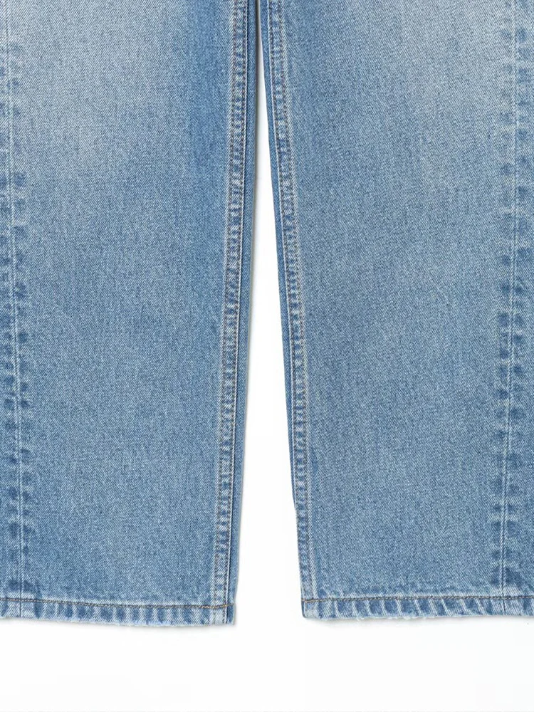European style new women's fashion, versatile, elegant, simple and casual mid-waisted loose wide-leg jeans