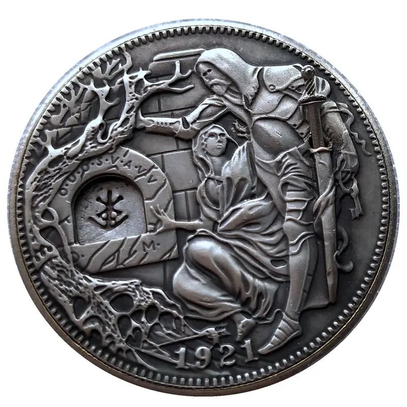 Mechanism Movable Challenge Coin Hobo Nickel Morgan Dollar Amazing Art Mask Girl Creative Gift-3