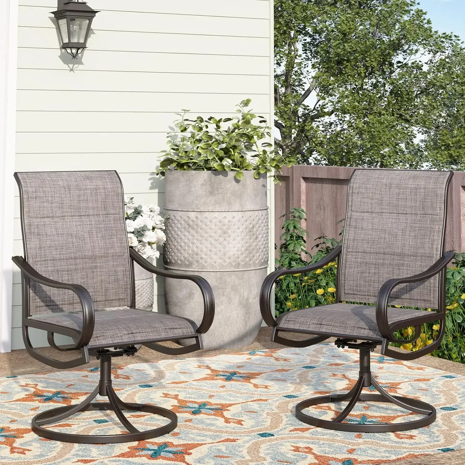 Swivel Outdoor Chairs Set of 4, All Weather Mesh Fabric Patio Dining Chair with Padded Textilene