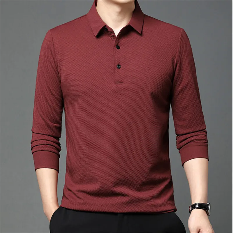 Brand Polo Shirt Men Long Sleeve Business Casual Polo Shirt Mens Clothes Spring Autumn Solid Male Turn Down Collar Tops Tees