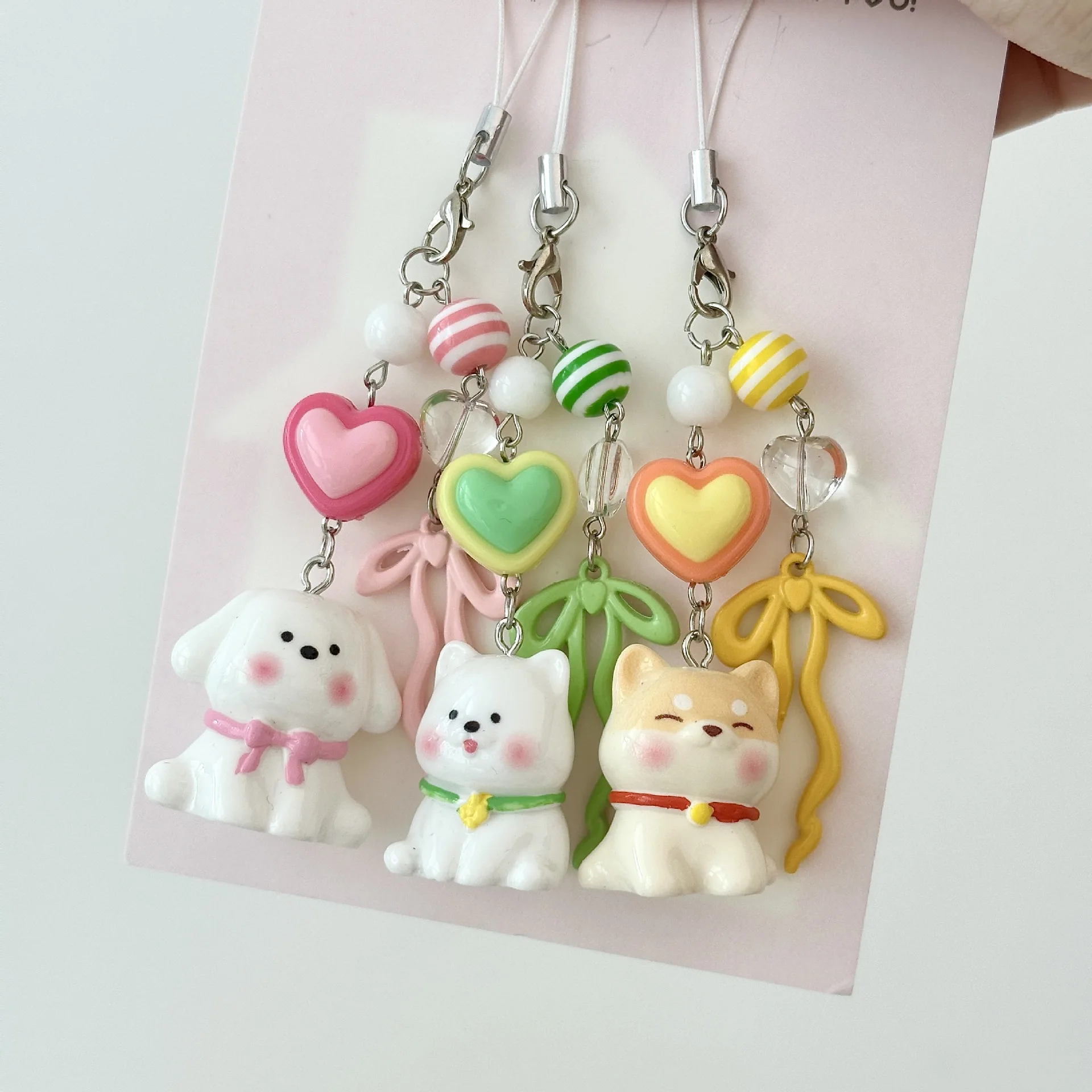 

Cartoon Dog Phone Strap Korean Style Cute Short Keychain Lanyard Bead For iPhone Case Schoolbag Decoration Pendant Friend Gift