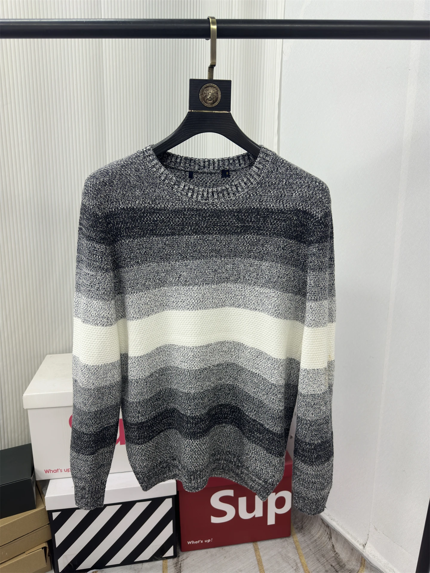 

Sli Trendy Men's Long Sve Knitted Sweater round Ne Color Blo Splicing Spring Autumn Faionable Warm Cotton Blend