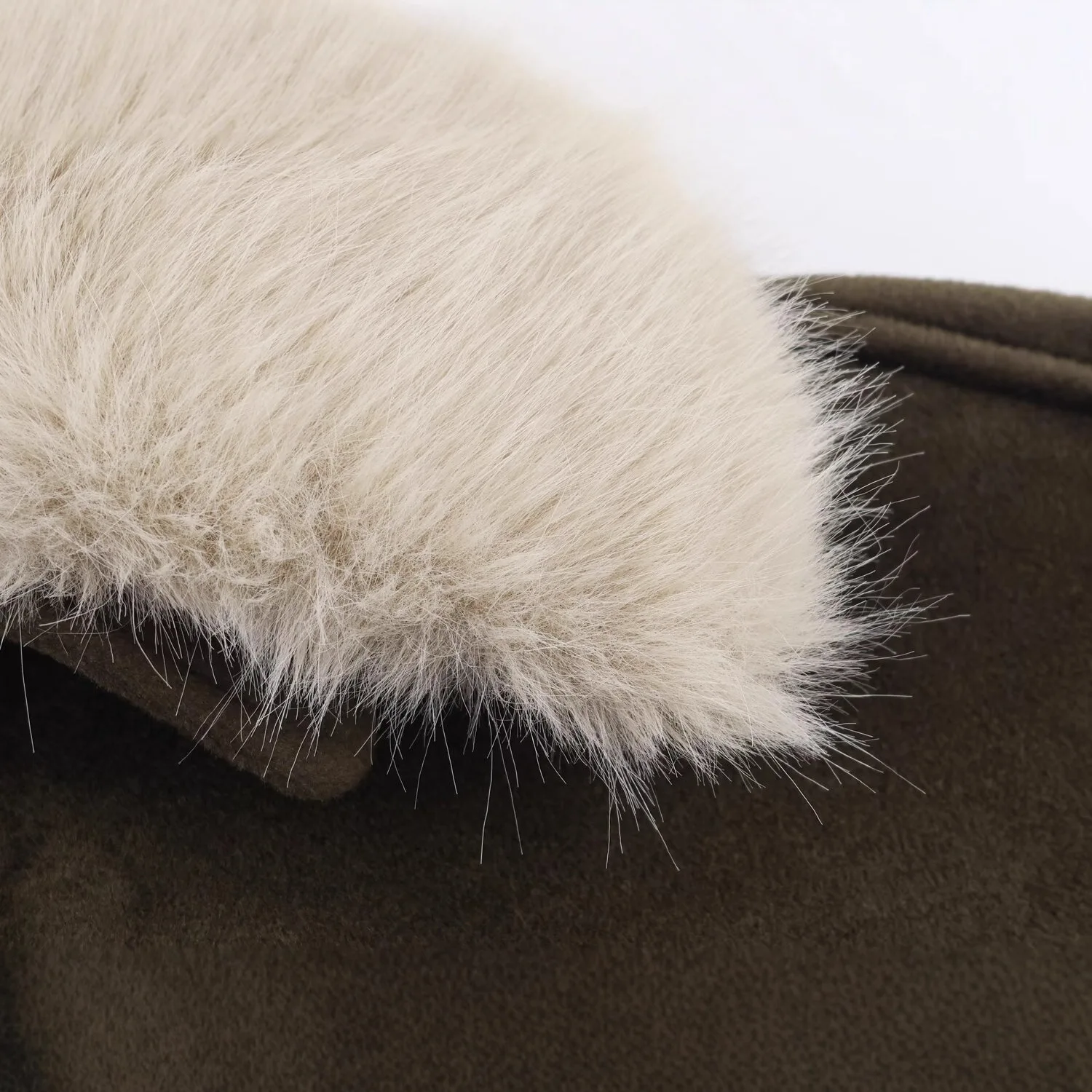 معطف نسائي بياقة فرو فضفاضة للخريف والشتاء، سطح مخملي، جلد صناعي، طول متوسط، لون واحد، موديل SF026