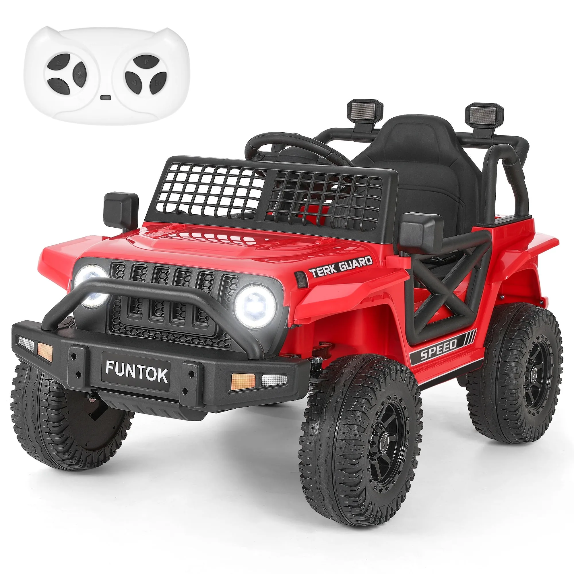 FUNTOK 12V Single seat Remote Control Ride On Truck Off-Road Riding Toy Battery Powered Control Riding Toys Enthusiast LED Light