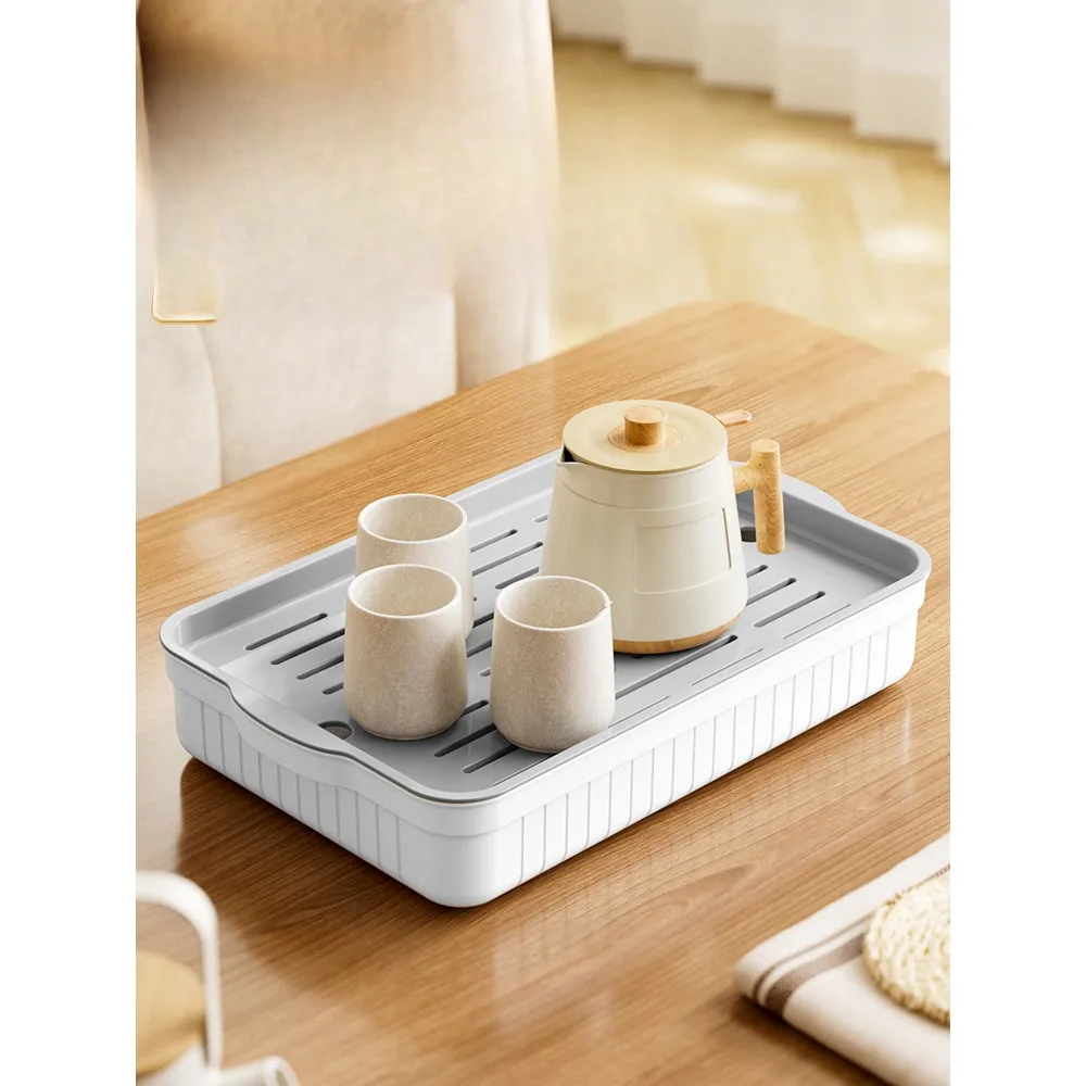 Drain Tray Household Living Room Hollow Out Rectangular Water Cup Plate Kitchen Sink Double Layer Drying Dish Rack Tableware