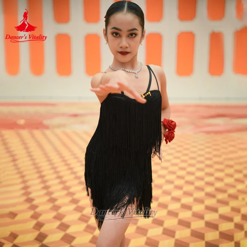 Adult Chacha Sleeveless Dress for Women Customize Size Teenagers Latin Dance Perform&Contest Tassels Attire Dancer's Vitality