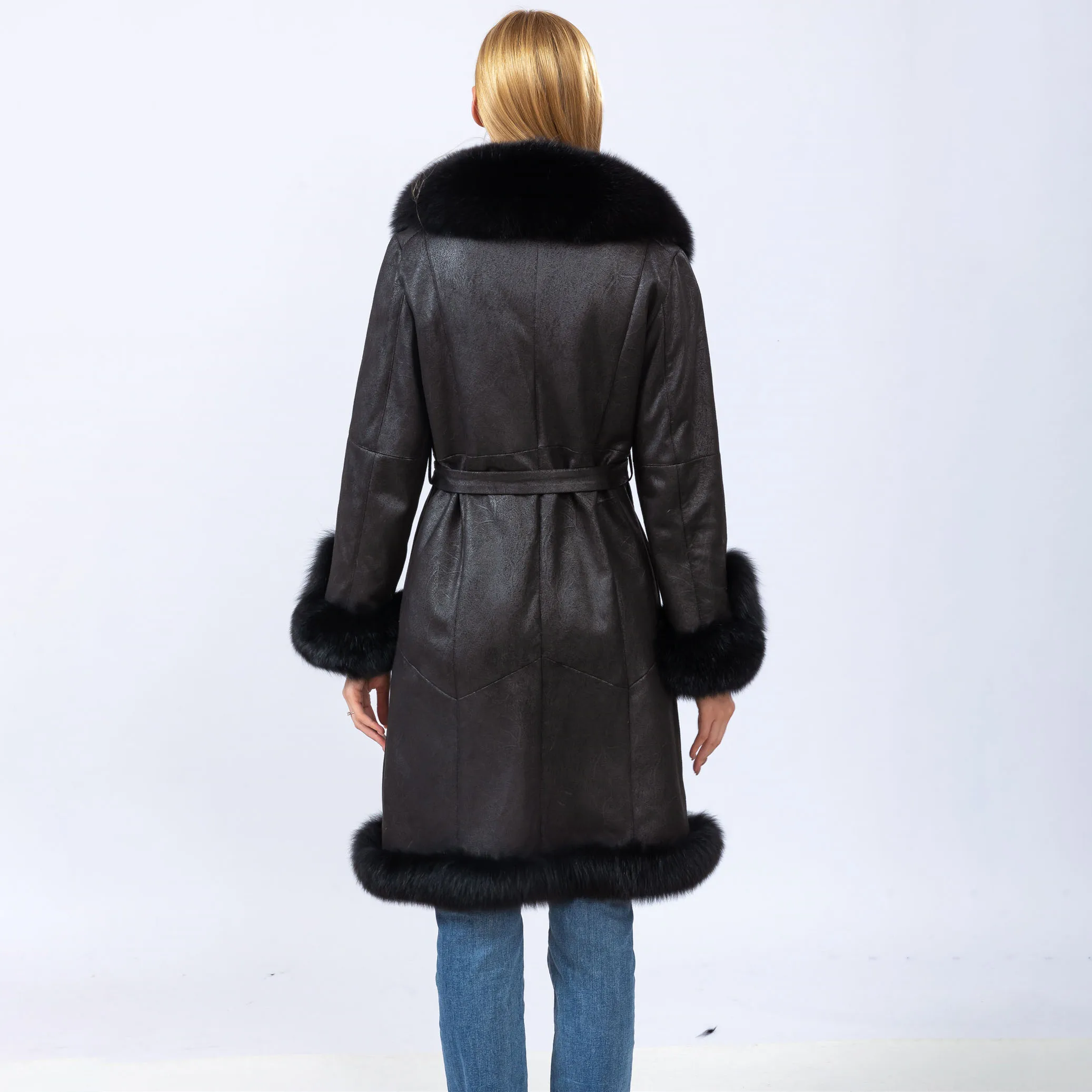 Rabbit Fur Lining Full Pelt Coat for Women, Natural Fox Fur Collar, New Style, Autumn and Winter, B230621