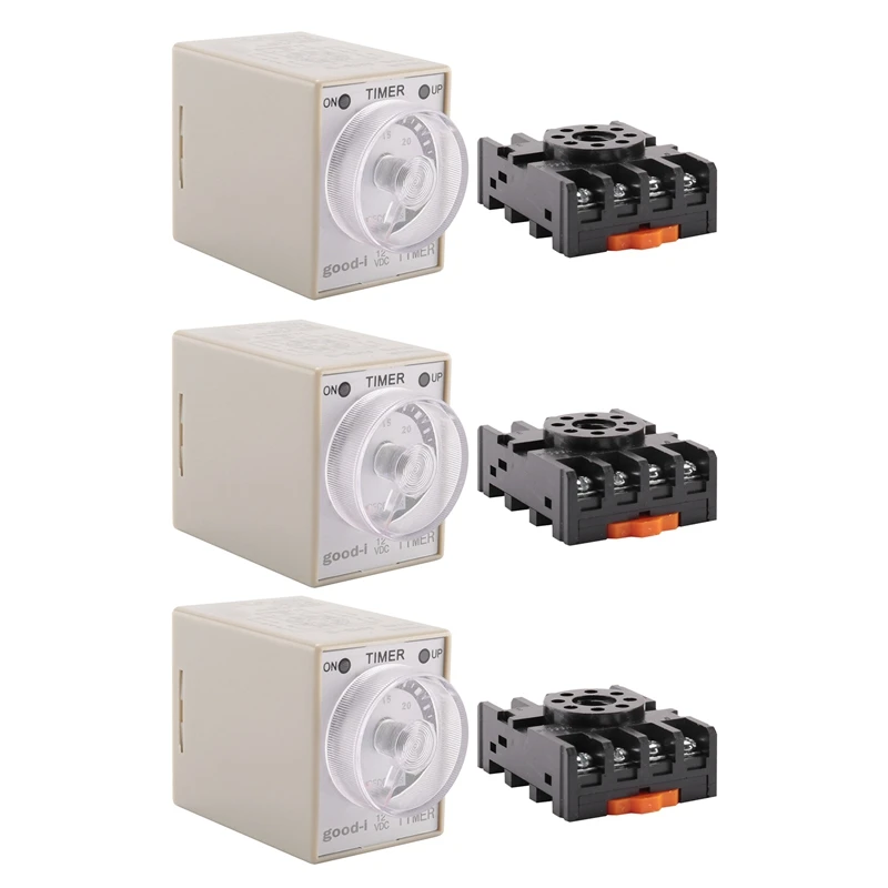 3X DC 12V 0-30 Seconds 30S Electric Delay Timer Timing Relay DPDT 8P W Base