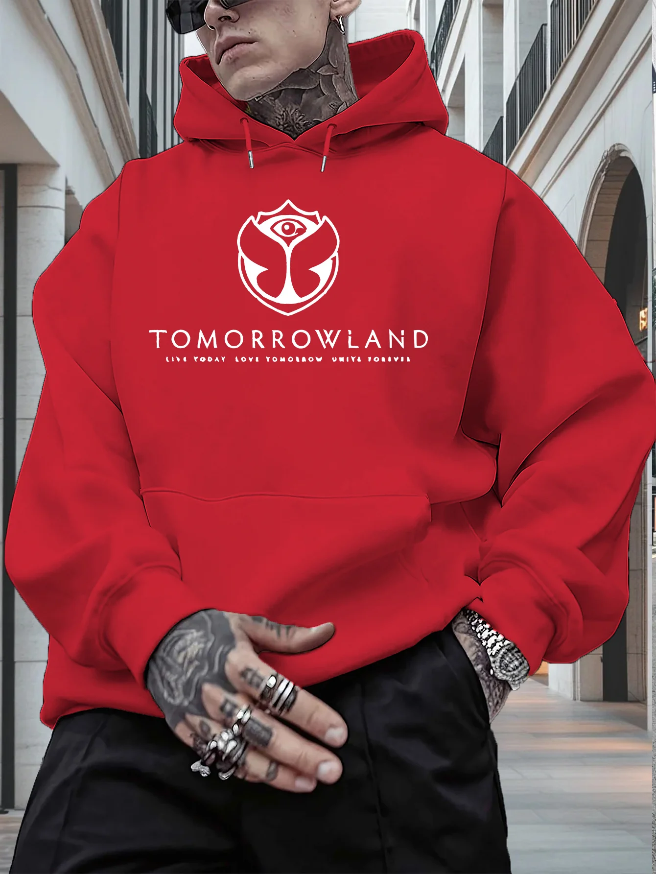 هوديي رجالي برسومات "TOMORWLAND" - بلوفر كاجوال بأكمام طويلة مناسب للخريف/الشتاء ملابس غير رسمية بقلنسوة