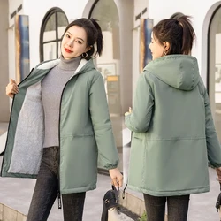 Women Windbreaker 2024 New Autumn Women's Fleece Jacket Coats Loose Hooded Winter Warm Parkas Overcoat Zipper Female Basic Coat