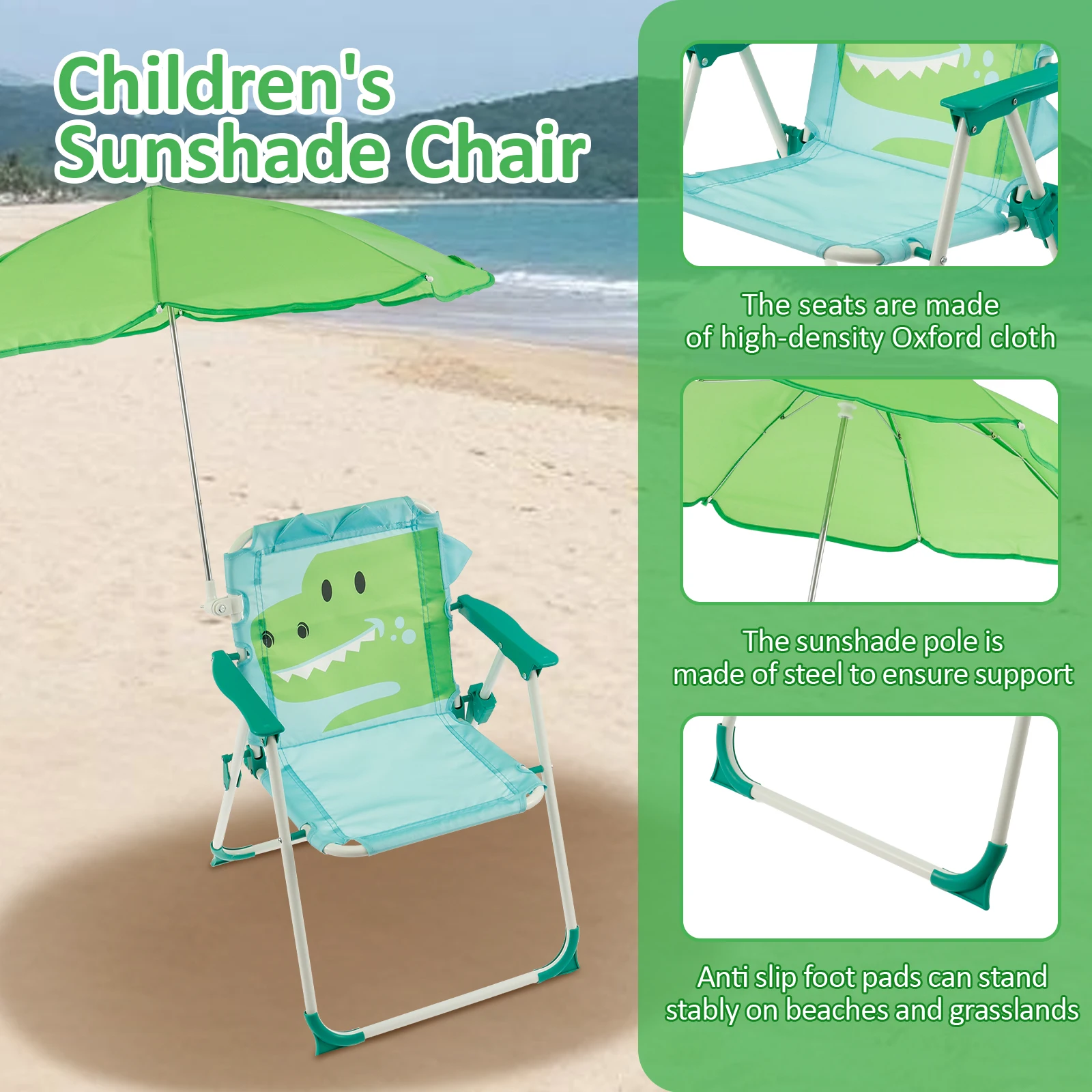 Kids Folding Beach Chair With Sun Umbrella Outdoor Lightweight Travel Picnic Child Camping Chair Wind Resistant Beach Lounger image 5