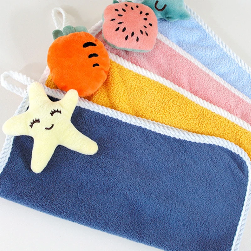 【F】Hand Towel Cute Children'S Hand Towel Dry Handkerchief Absorbent Kitchen Wiper Cloth Coral Fleece Towel With Hanging Loop - view 3