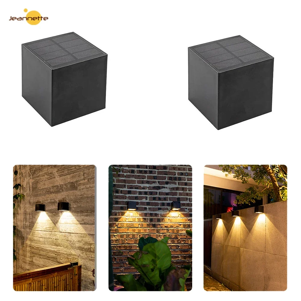 Luzes solares LED ao ar livre, lâmpadas de parede impermeáveis, 2 modos, branco quente, RGB, deck, passo, quintal, jardim