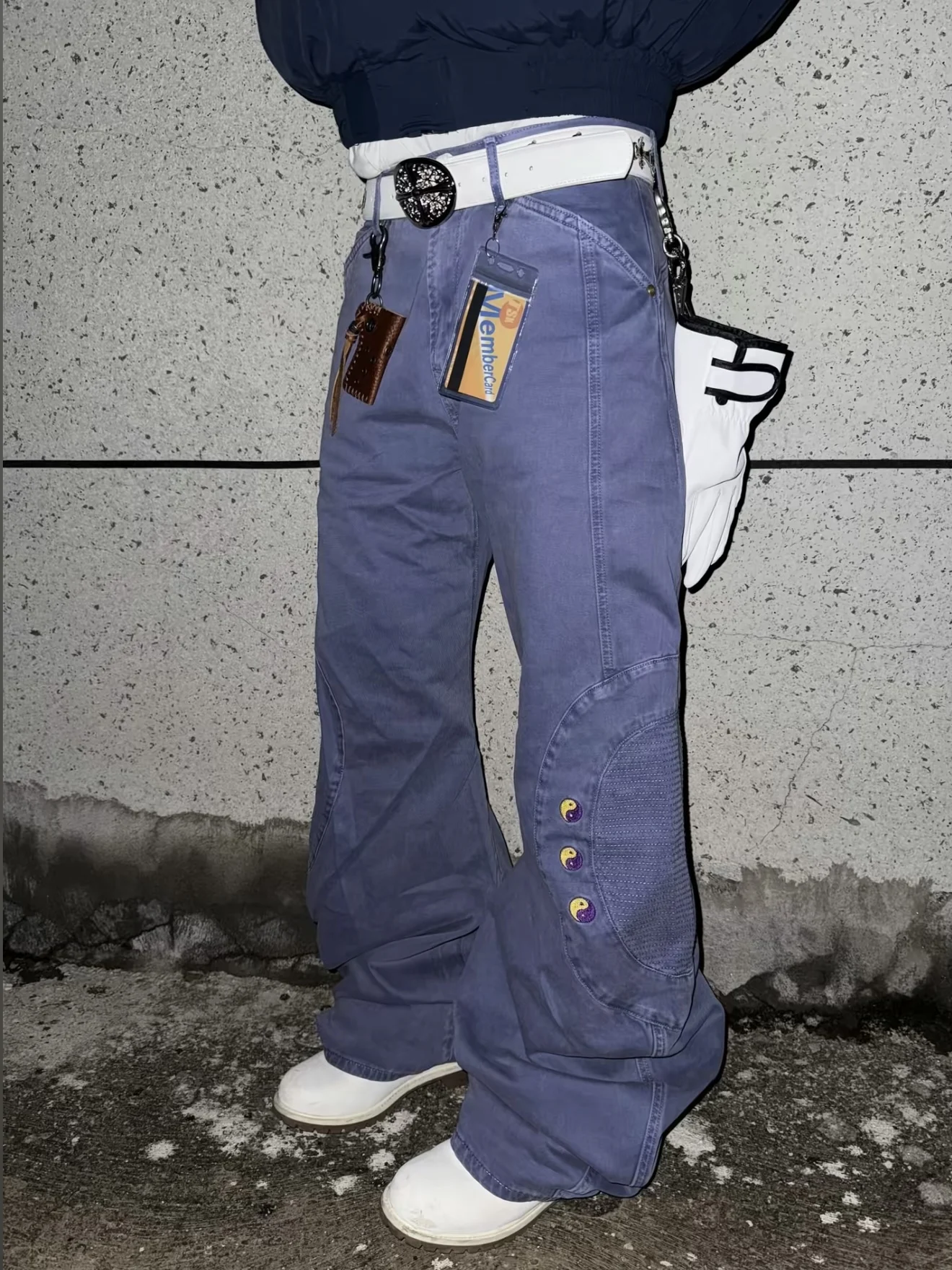 American Street Tai Chi Embroidered 3D Pleated Wide Leg Loose Men's Pants Design Sense Versatile Casual Straight Leg Pants