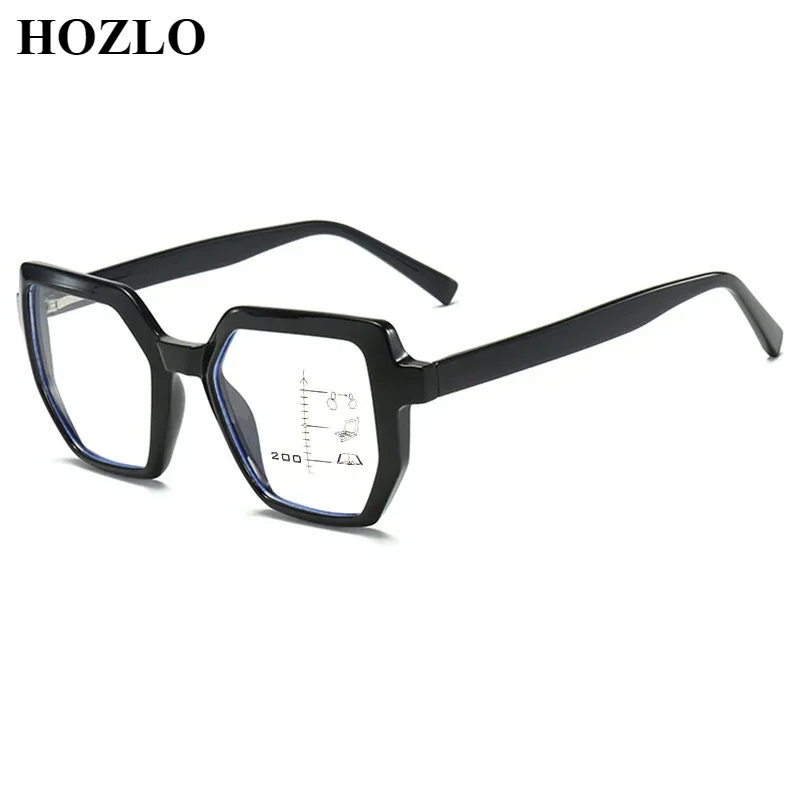 New Women TR90 Large Square Anti Blue Light Progressive Reading Glasses Men Presbyopic Hyperopia Spectacles Look Near Far Gafas