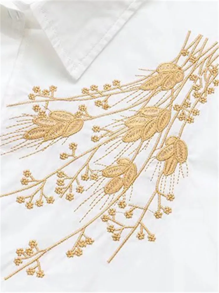 Plus Size Clothing For Spring And Autumn Lapel Long Sleeves And Chest Gold Embroidery Solid Color Shirt Large Size Shirt XL-4XL