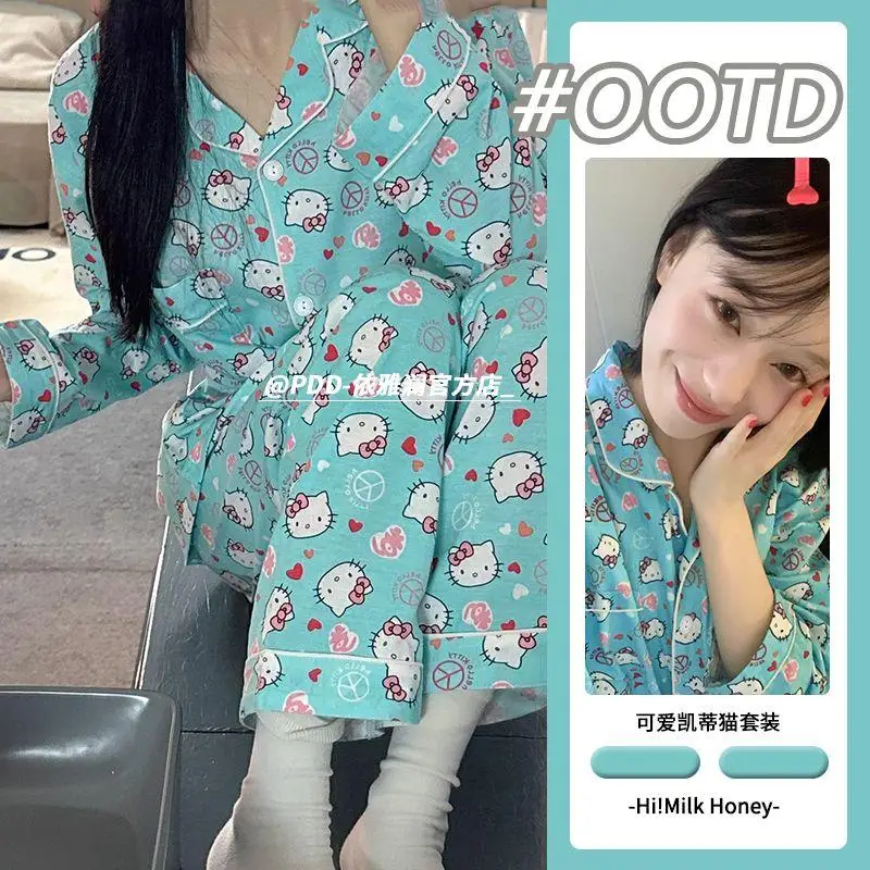 

Новый пижамный комплект Sanrio, 2 шт., пижамный комплект Hello Kitty Kawaii, удобный пижамный комплект с героями мультфильмов, летняя домашняя одежда для милых девочек, подарки