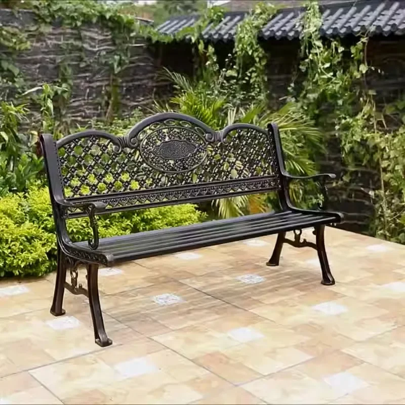 Outdoor Park Chair Cast Aluminum Leisure Long Row Large Stool Square Bench Courtyard Flower Villa Small Balcony Outdoor Bench
