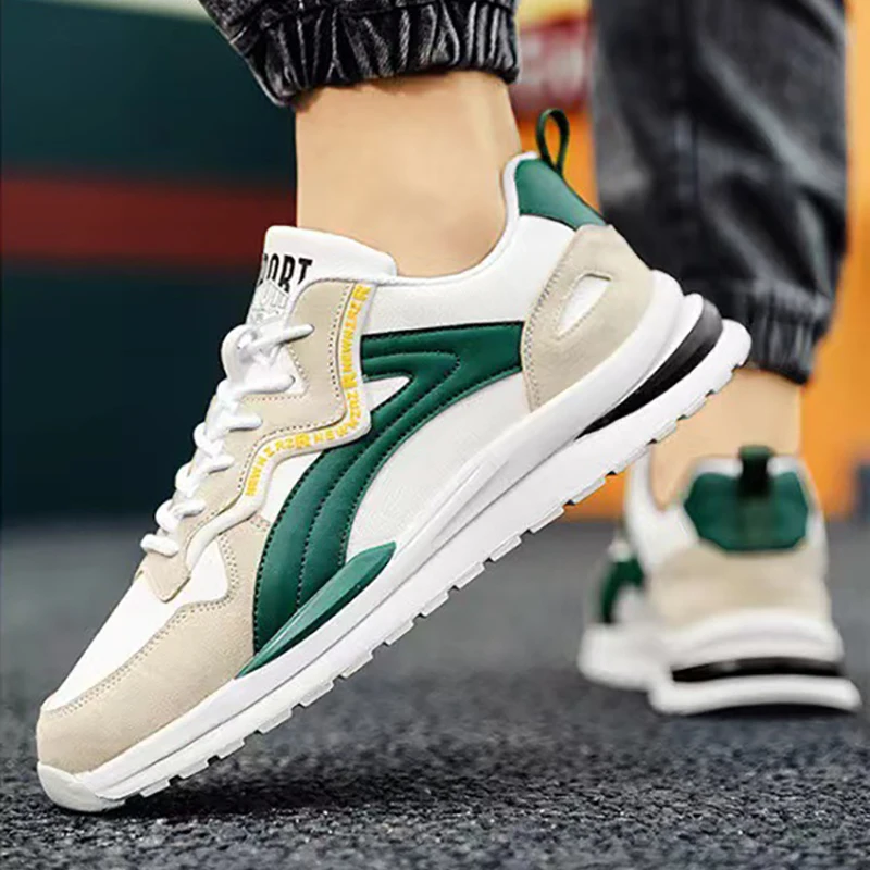 Oulylan Scarpe da corsa con suola spessa antiscivolo Calzature sportive casual estive maschili Scarpe da ginnastica stringate color block per uomo