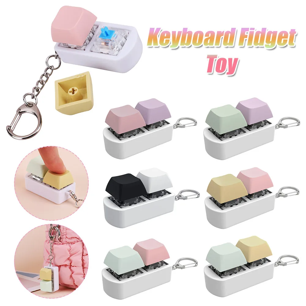 Keyboard Fidget Toy Fidget Clicker 2 Keys Finger Clicker Toys Key Switch Keychain Shaft Tester for Adults Anxiety Decompression